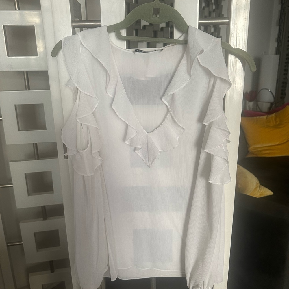Elegant White Ruffle Blouse